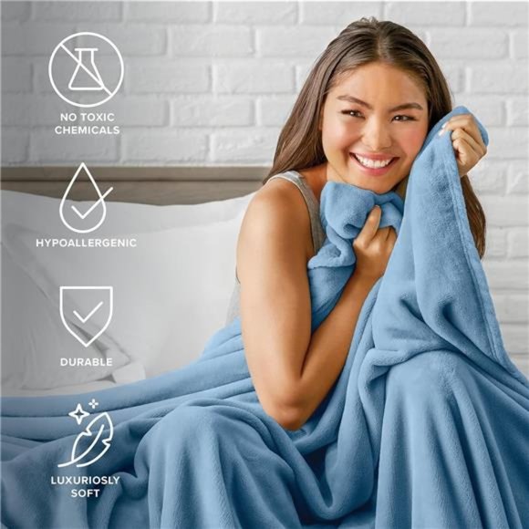 Fleece Blanket - Twin/Twin Extra Long - Coronet Blue - Lightweight Blanket - Picture 6 of 6